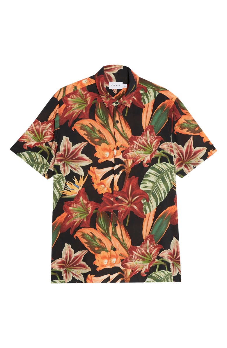 Topman Lily Slim Fit Floral Short Sleeve Button-Up Shirt, Alternate, color, 