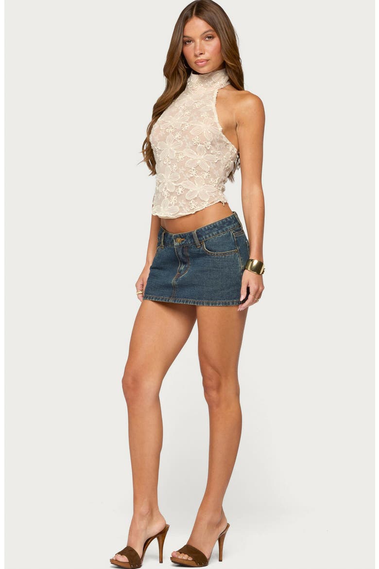 Ziara Floral Embroidered Sheer Mesh Halter Top, Alternate, color, CREAM