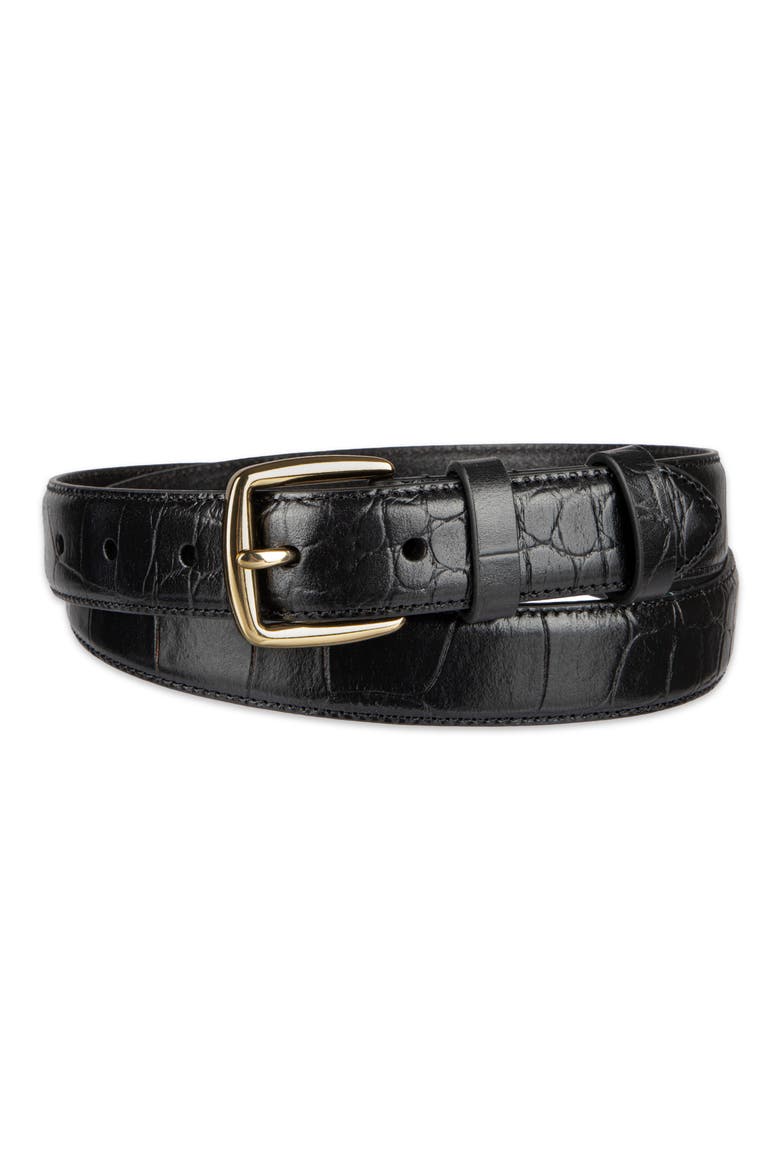 Feather Edge Leather Belt, Alternate, color, BLACK CROC