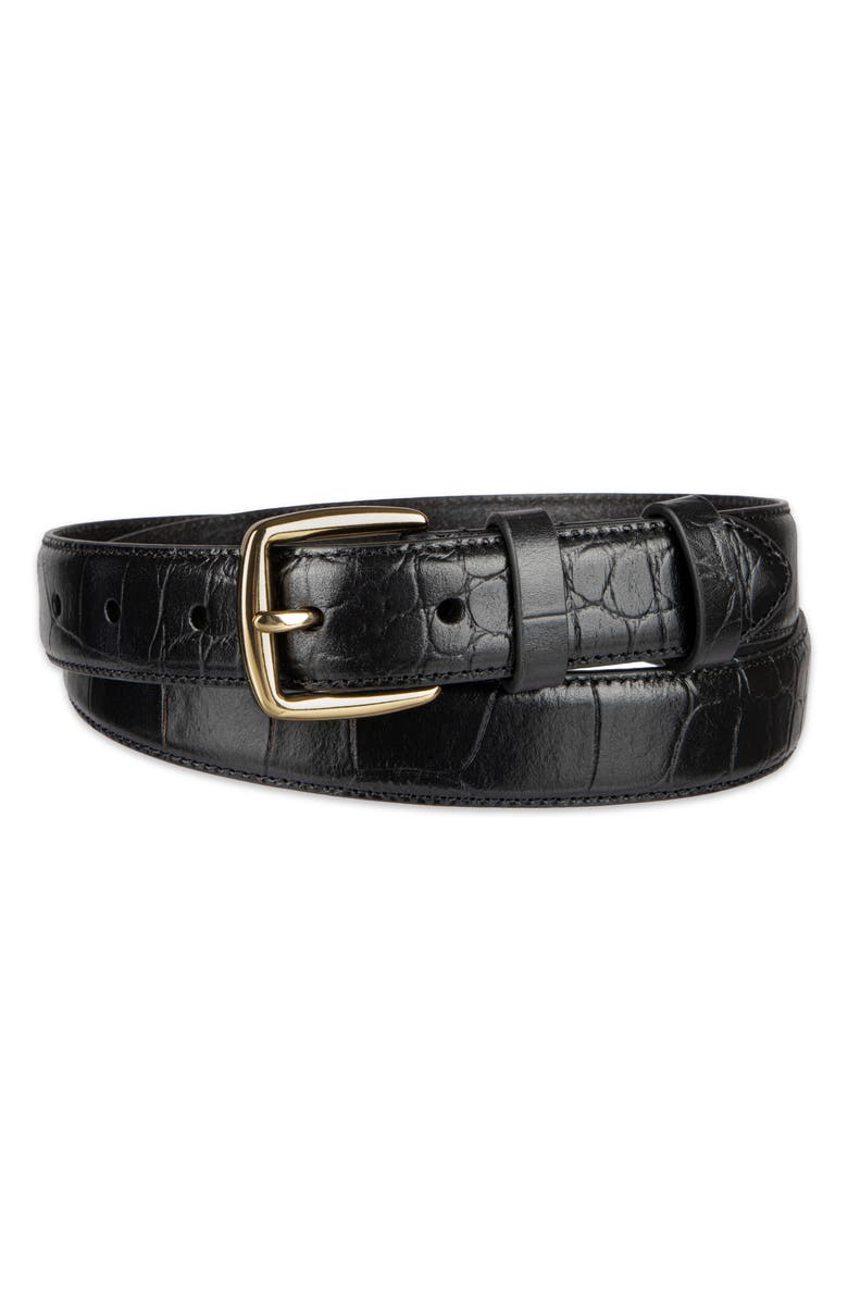 Cole Haan Feather Edge Leather Belt, Alternate, color, Black Croc