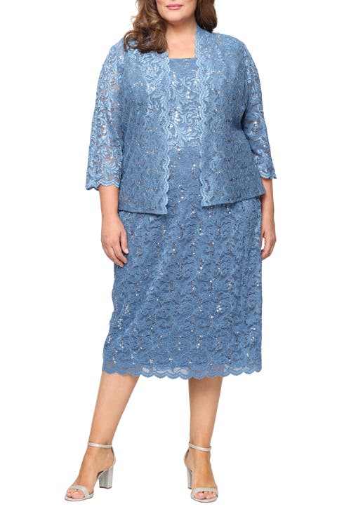 SLNY Floral Lace Sequin Cardigan & Dress Set