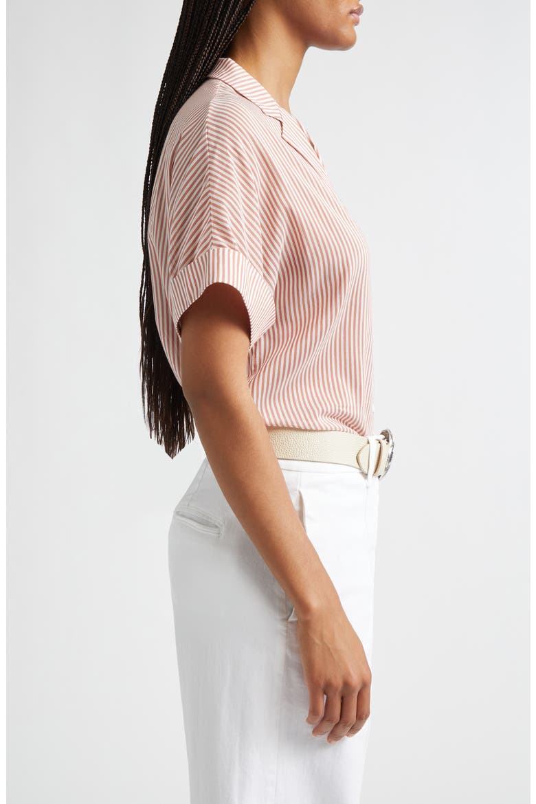 Stripe Cotton & Silk Camp Shirt, Alternate, color, RASPBERRY