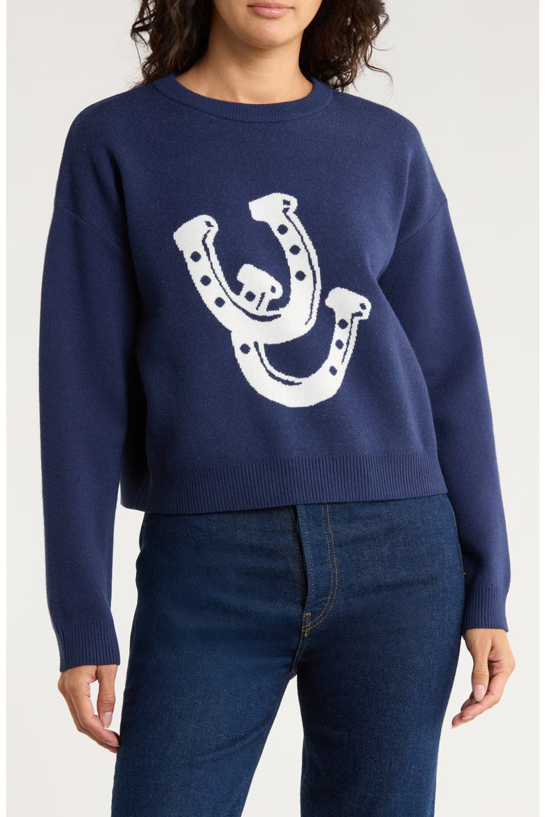 Horseshoe Icon Crop Sweater, Main, color, NAVY