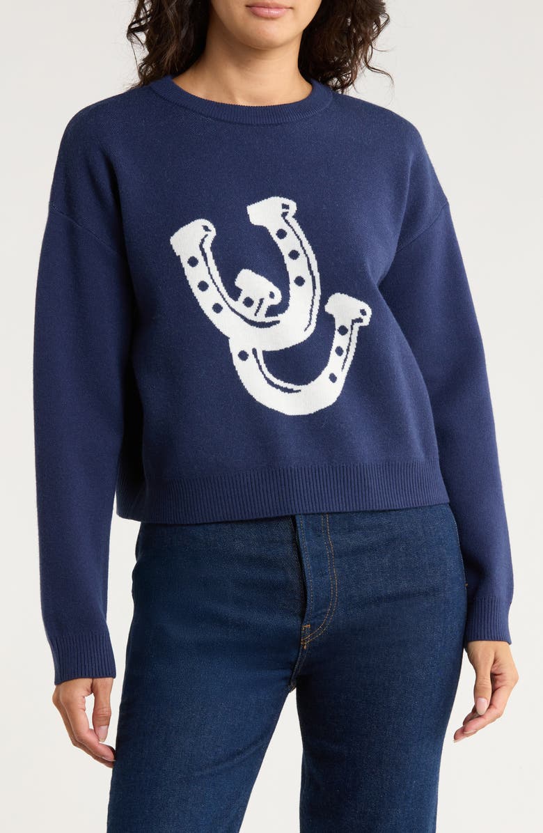 Vigoss Horseshoe Icon Crop Sweater, Main, color, Navy