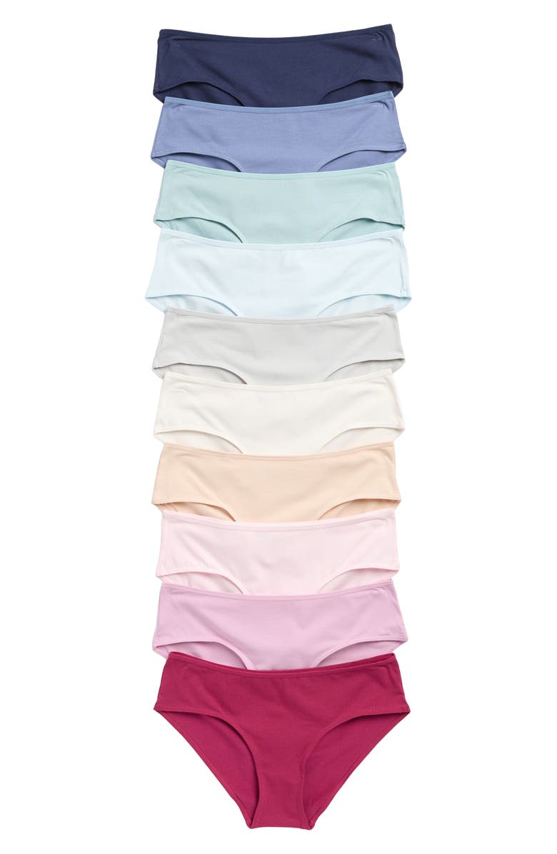 NORDSTROM RACK 10-Pack Stretch Cotton Hipster Panties, Main, color, Pink Purple Blue Multi