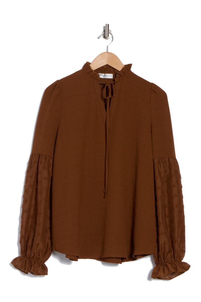 Mixed Media Top, Alternate, color, BROWN