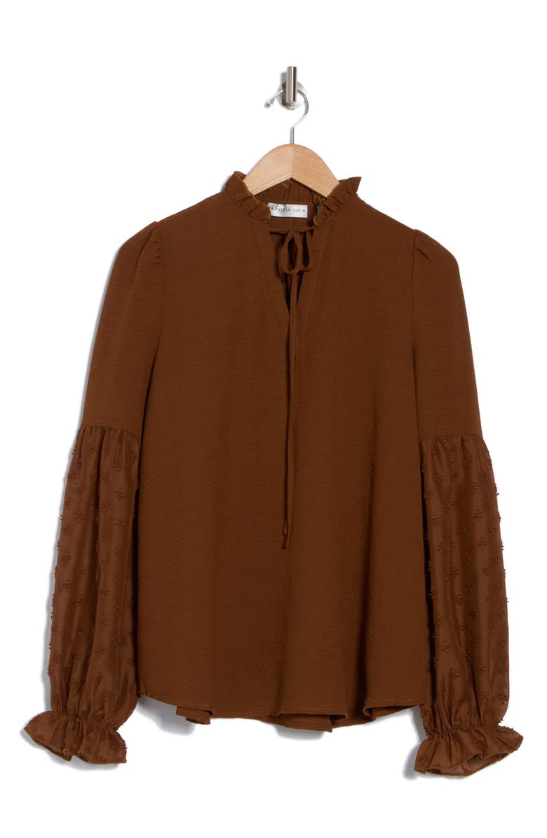 PATRIZIA LUCA Mixed Media Top, Alternate, color, Brown