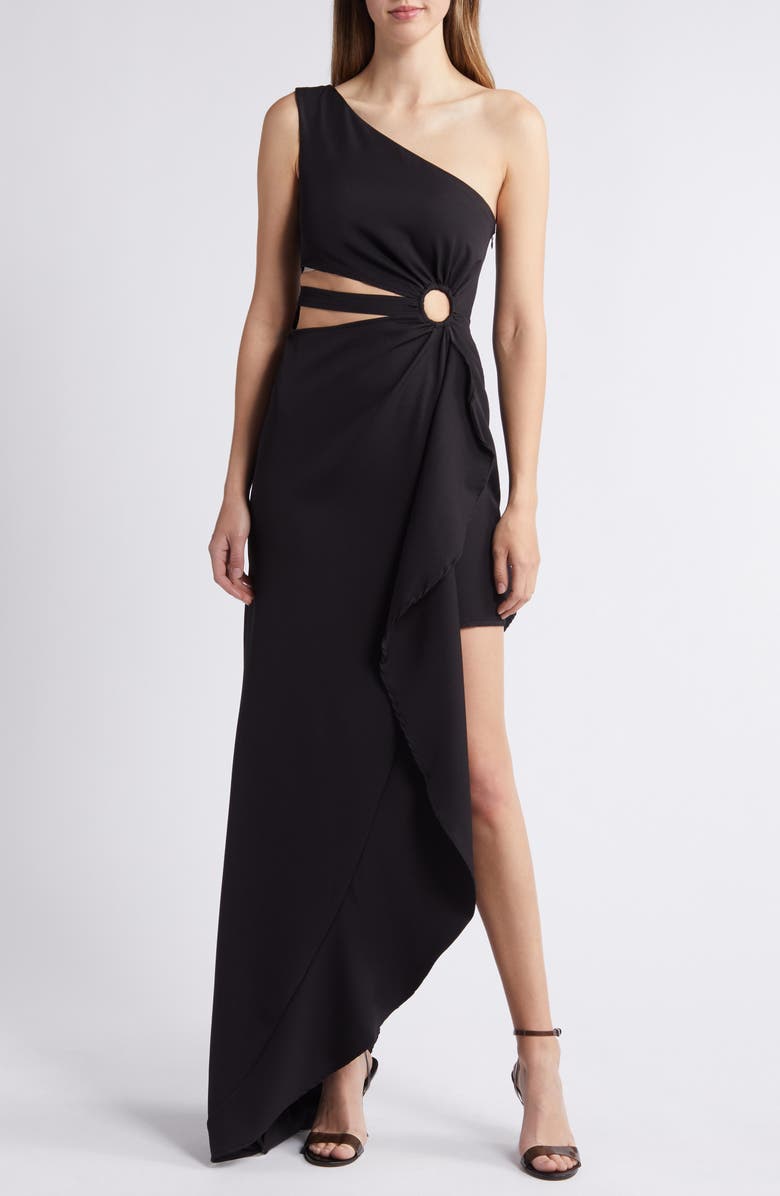 NIKKI LUND Taylor One-Shoulder High-Low Dress, Main, color, Black