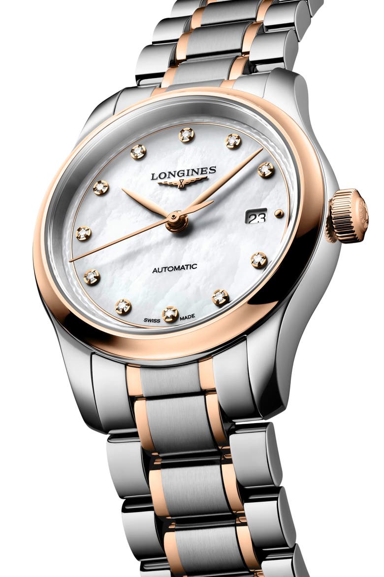 Master Collection Automatic Diamond Bracelet Watch, 30mm, Alternate, color, WHITE MOTHER OF PEARL