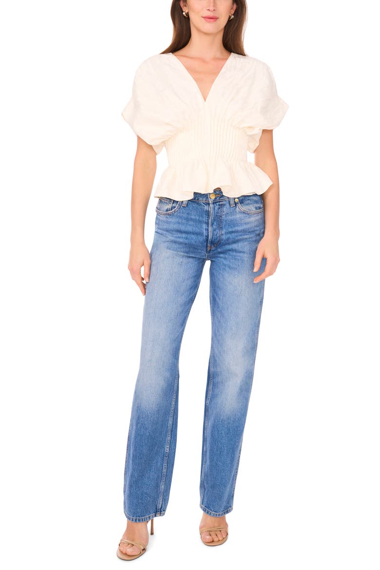 The Halle V-Neck Cinch Waist Peplum Top, Alternate, color, SNOWY LAWN