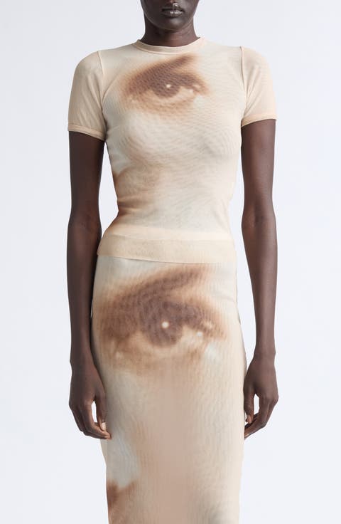 Face Print Crop Mesh Baby Tee