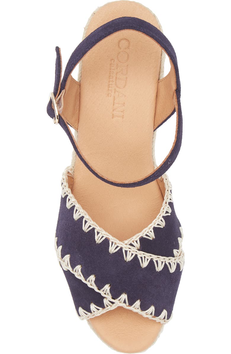 Cordani Ember Ankle Strap Espadrille Platform Wedge Sandal, Alternate, color, Navy Suede