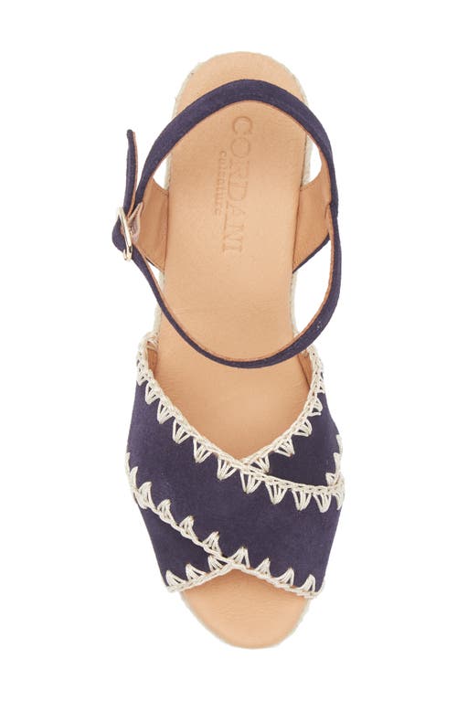 Cordani Ember Ankle Strap Espadrille Platform Wedge Sandal In Navy Suede