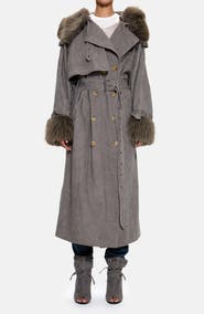 JADED LONDON Vania Oversize Faux Fur Hooded Trench Coat