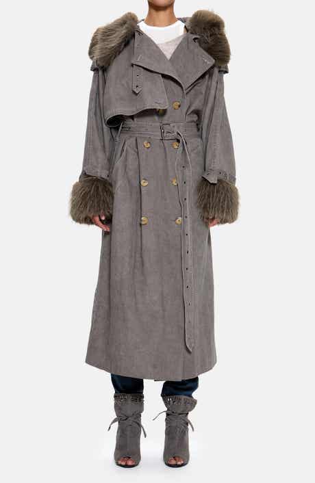 JADED LONDON Vania Oversize Faux Fur Hooded Trench Coat