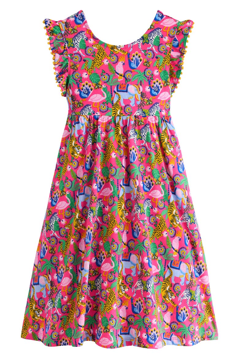Kids' Bow Back Cotton Jersey Dress, Main, color, FLAMINGO PINK JUNGLE ANIMALS