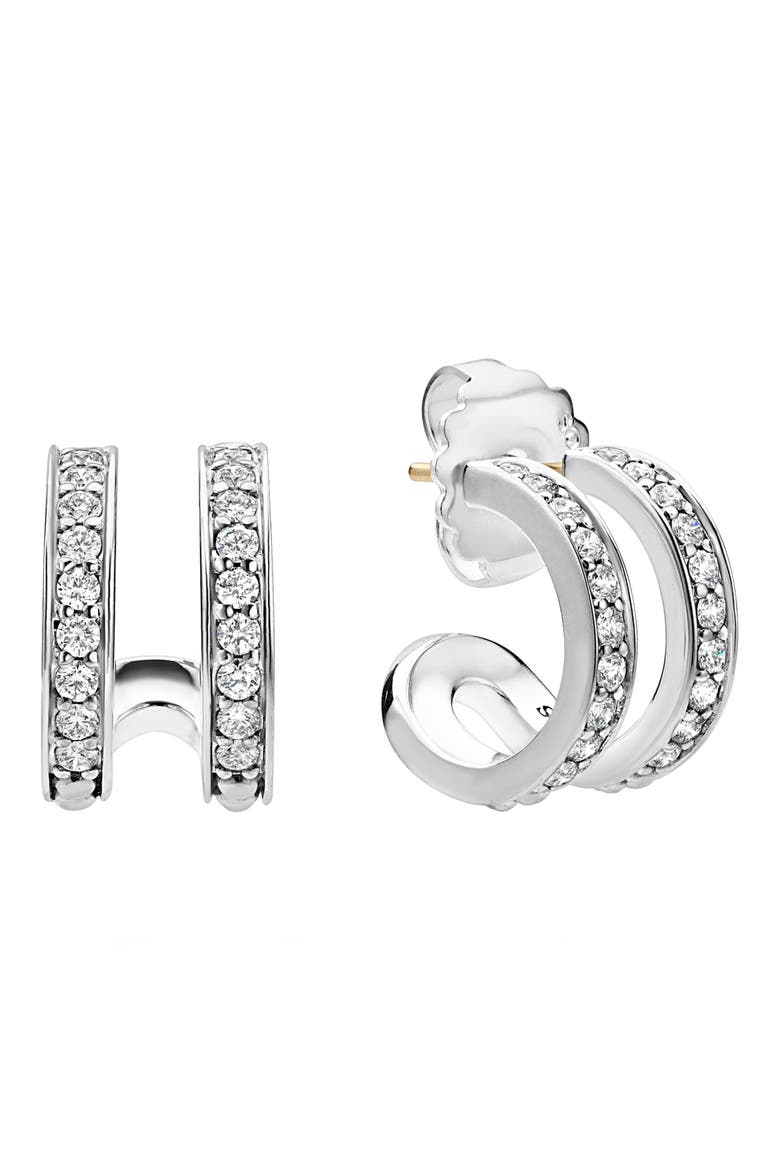 Caviar Spark Linear Diamond Double Row Hoop Earrings, Alternate, color, SILVER