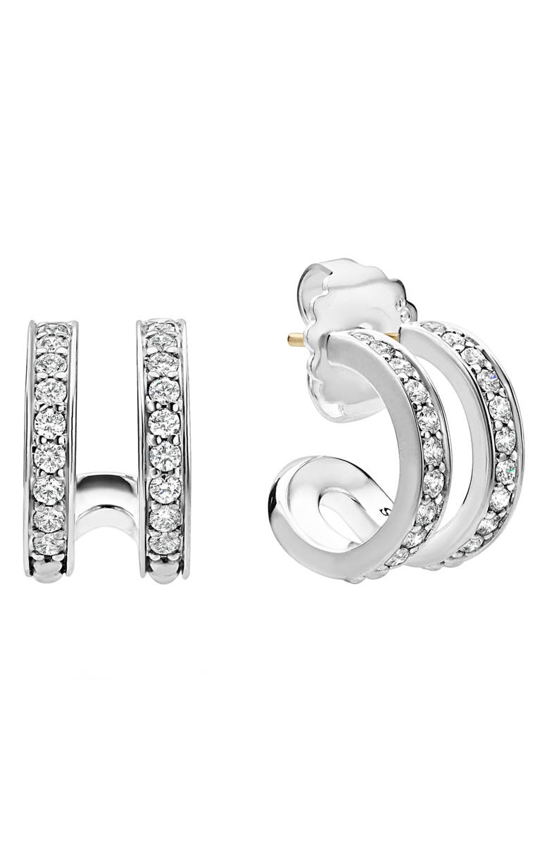LAGOS Caviar Spark Linear Diamond Double Row Hoop Earrings, Alternate, color, 