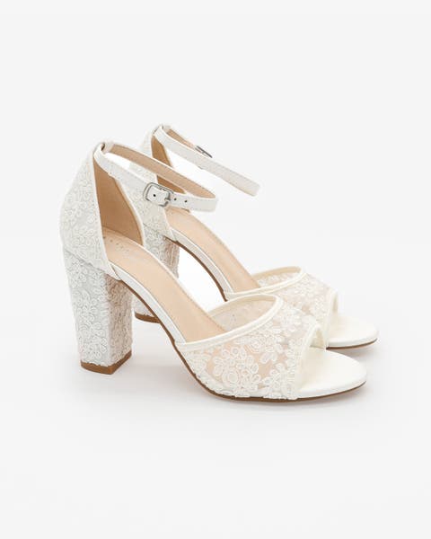 Faith Crochet Lace Block Heel Sandals with Ankle Strap