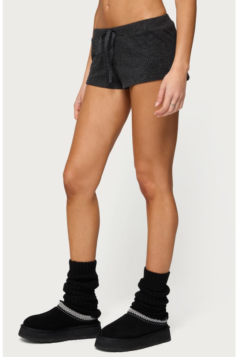 Teddy Waffle Knit Drawstring Shorts, Alternate, color, BLACK