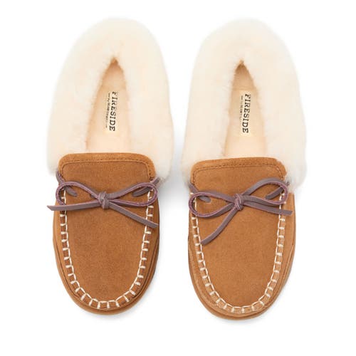Dearfoams Fireside Gladstone Genuine Shearling Moccasin With Stitching In Multi