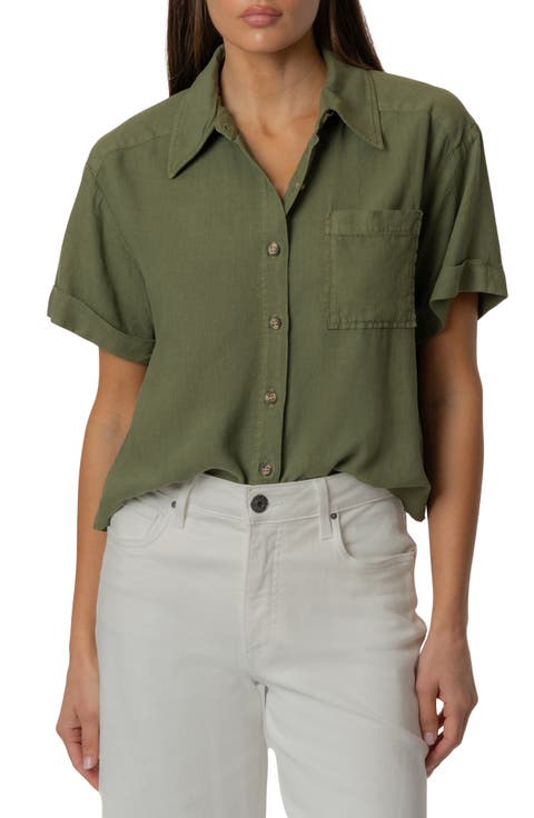 Aida Linen Blend Short Sleeve Button-Up Top