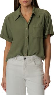 KUT from the Kloth Aida Linen Blend Short Sleeve Button-Up Top