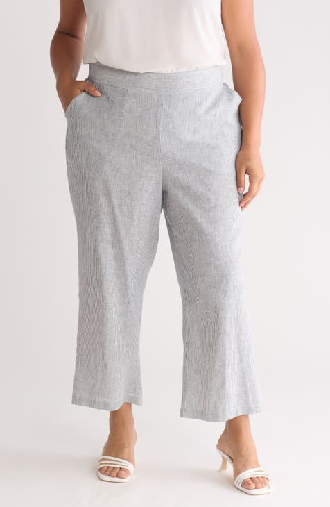 Wide Leg Linen Blend Crop Pants (Plus)