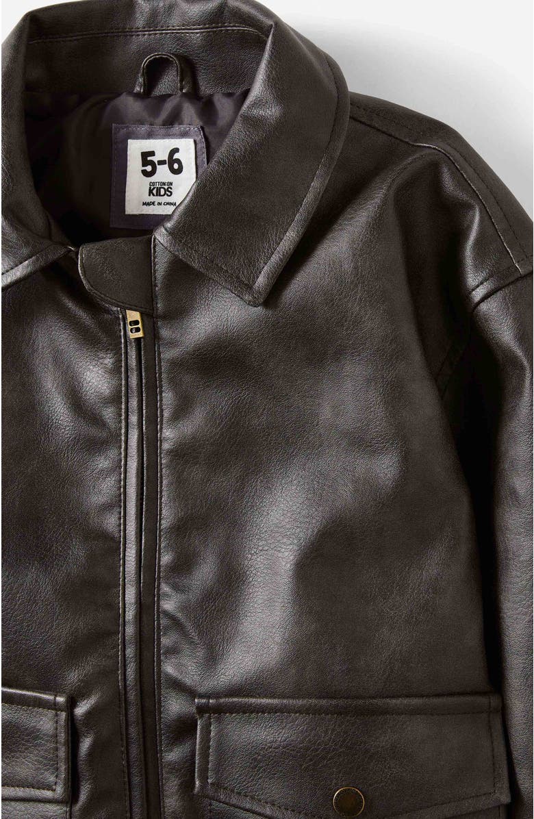 Cotton On Kids Kid's Fletcher Faux Leather Bomber Jacket, Alternate, color, 
