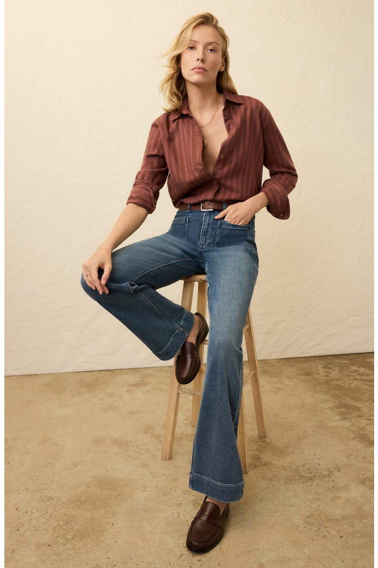 Nazaré Relaxed Flannel Button-Up Shirt, Alternate, color, CLIFF WALK STRIPE