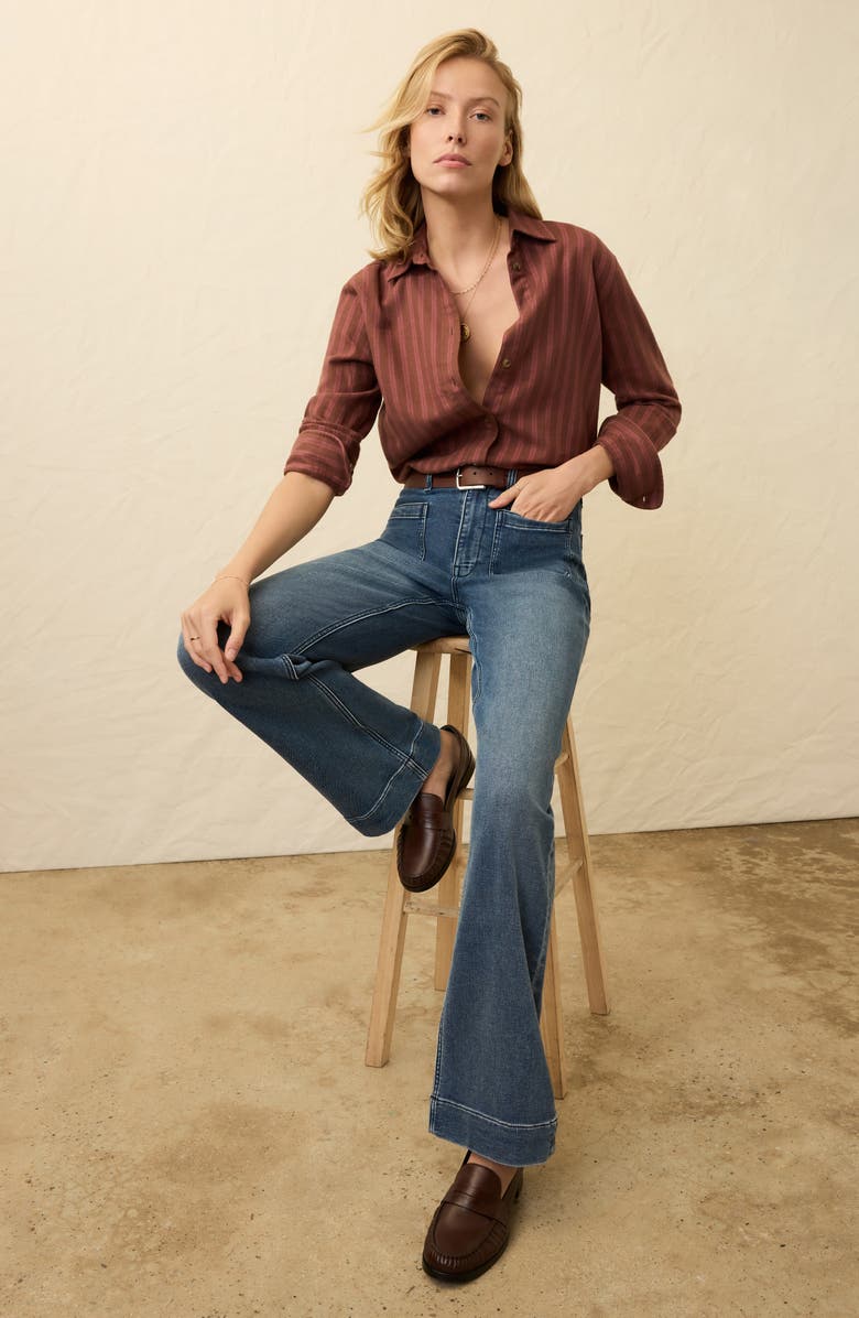 Faherty Nazaré Relaxed Flannel Button-Up Shirt, Alternate, color, Cliff Walk Stripe