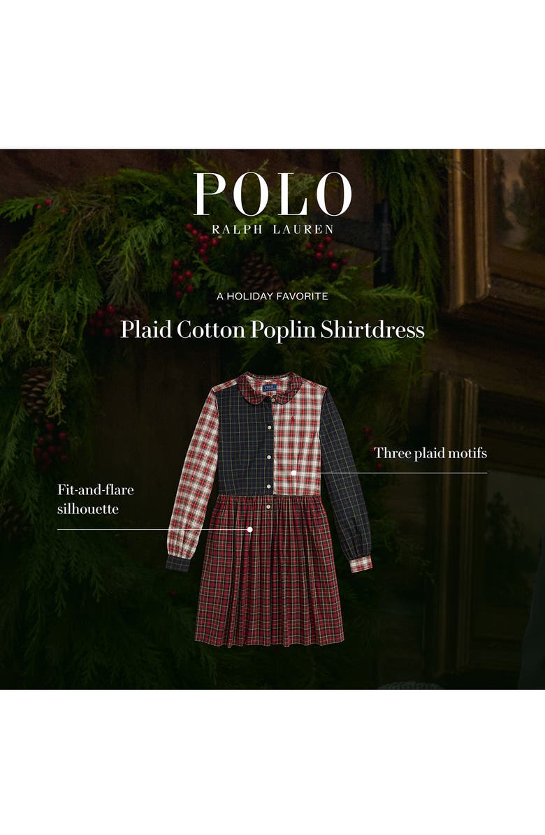 Polo Ralph Lauren Kids' Long Sleeve Plaid Cotton Poplin Shirtdress, Alternate, color, Red Multi