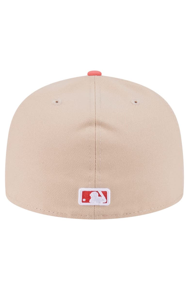 New Era Men's New Era Light Beige/Coral Los Angeles Angels Two-Tone Color Pack A-Frame 59FIFTY Fitted Hat, Alternate, color, Light Beige