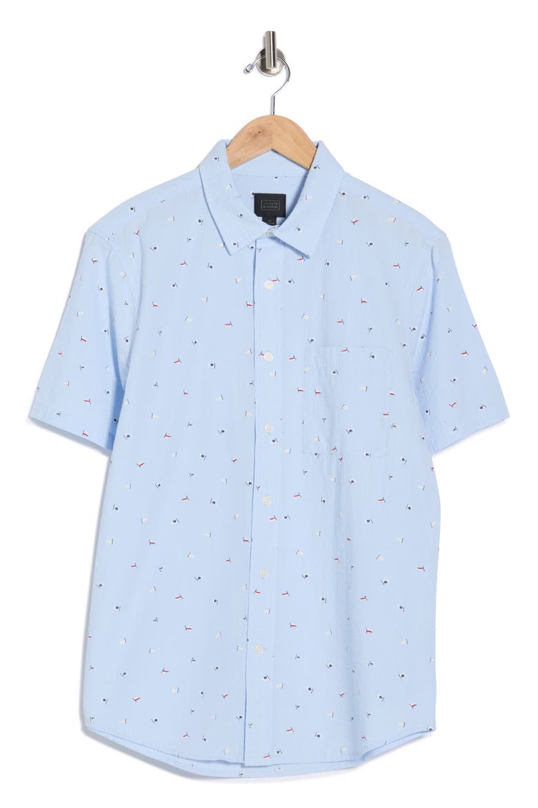 Cotton Seersucker Short Sleeve Button-Up Shirt, Alternate, color, BLUE SUNNY DAY FLAGS
