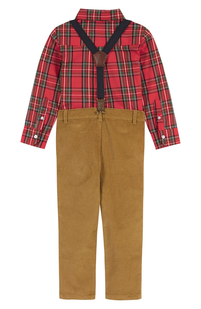 Andy & Evan Kids' Plaid Flannel Shirt, Suspender Pants & Bow Tie Set, Alternate, color, 