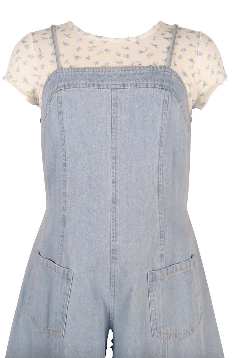 Zunie Kids' Floral Rib T-Shirt & Denim Romper Set, Alternate, color,