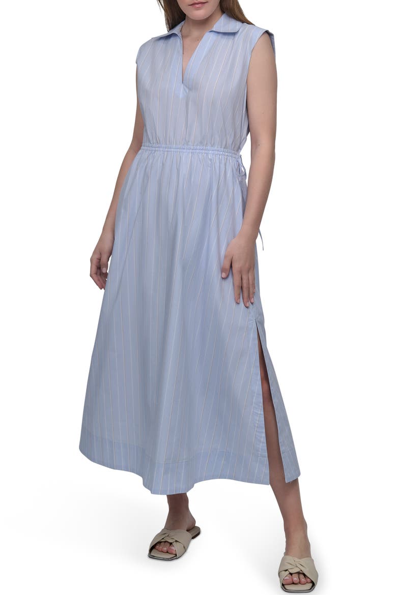 Cutout Back Cotton Poplin Maxi Dress, Main, color, BALDWIN STRIPE/ FROST BLUE