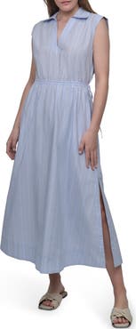 DKNY Jeans Cutout Back Cotton Poplin Maxi Dress