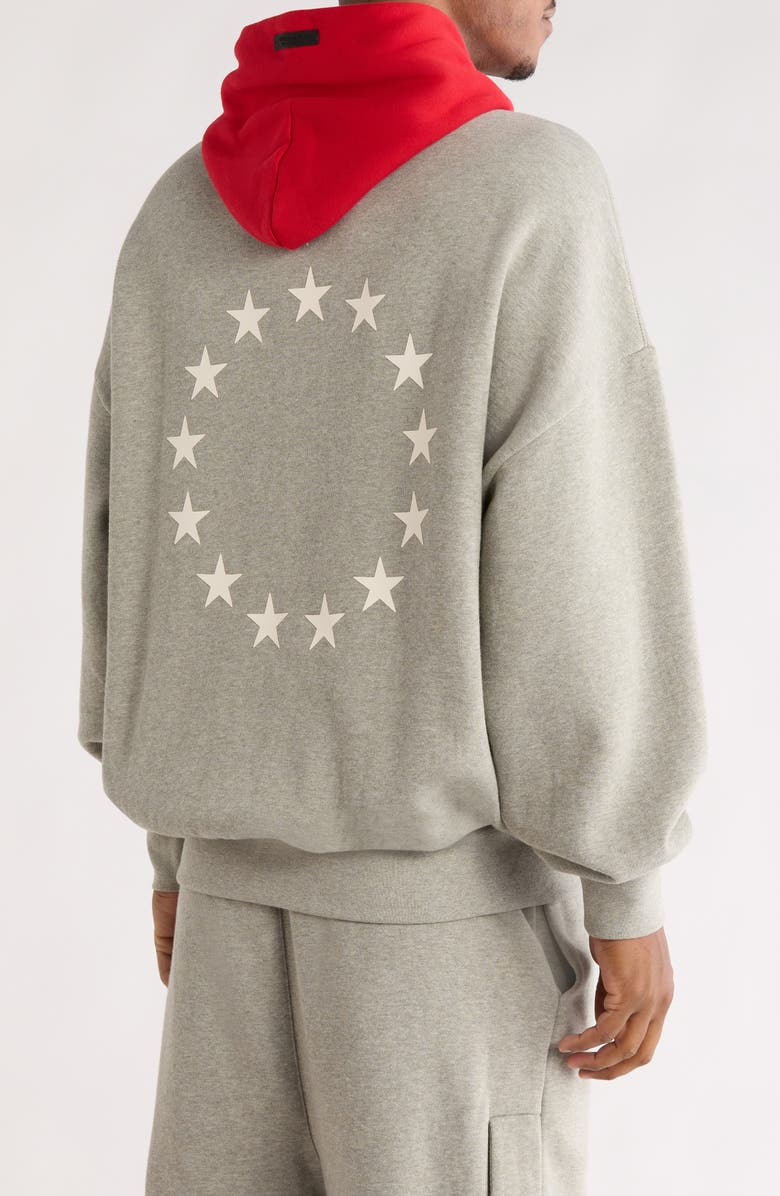 Fear of God Essentials Sixers Cotton Blend Hoodie, Alternate, color, Concrete Heather/ Red