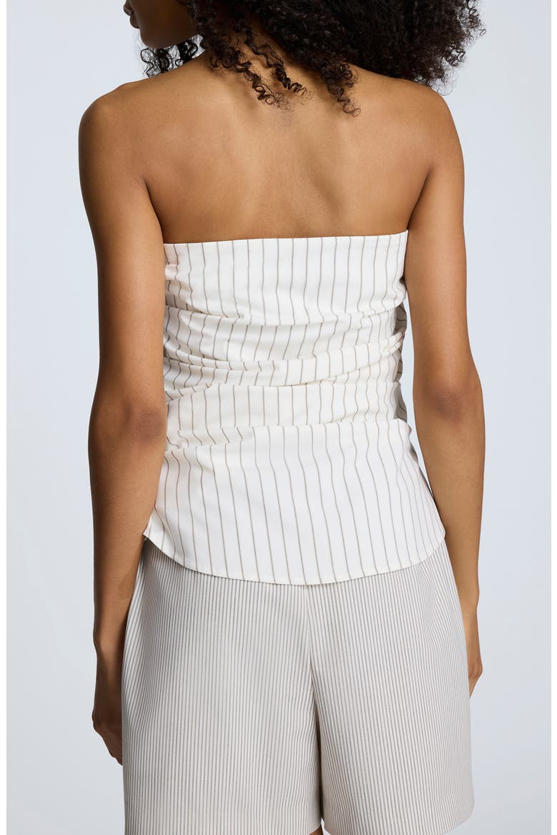 Ruched Stripe Strapless Top, Alternate, color, PURE WHITE/ BEIGE BRONZ
