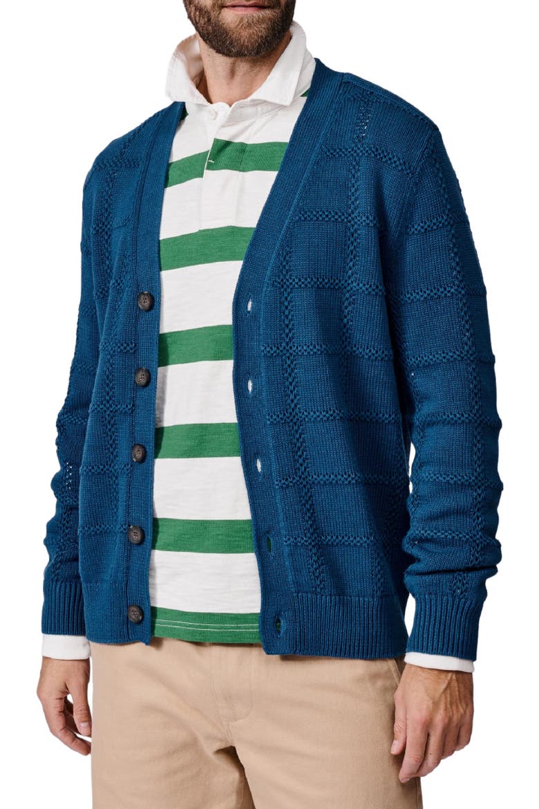 Rainham V-Neck Checked Cardigan, Alternate, color, Washed Indigo