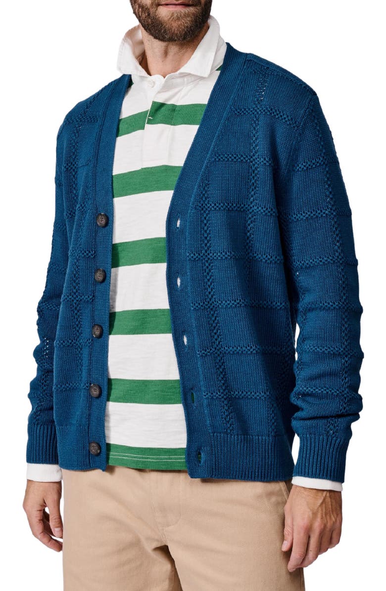 Aubin Rainham V-Neck Checked Cardigan, Alternate, color, Washed Indigo