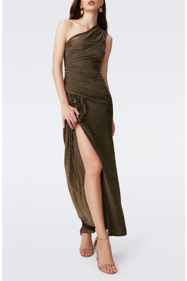 Rafael One Shoulder Gown, Main, color, GOLDEN BROWN
