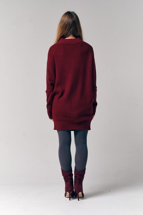 Le Fafo Slouch Neck Dolman Sweater Dress In Burgundy