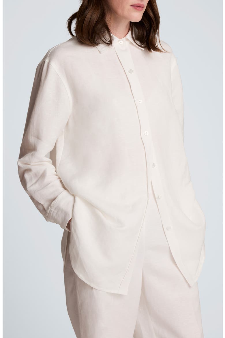 Long Linen Blend Button-Up Shirt, Alternate, color, PURE WHITE