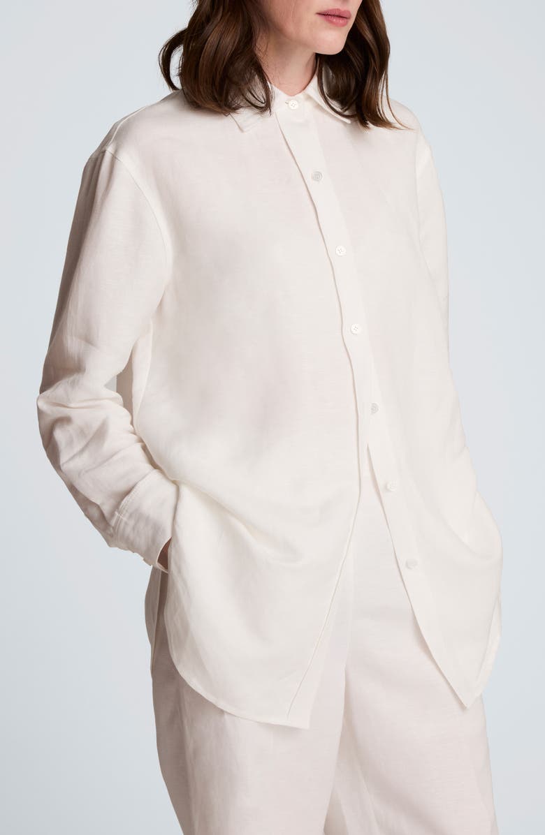 Kenneth Cole Long Linen Blend Button-Up Shirt, Alternate, color, 