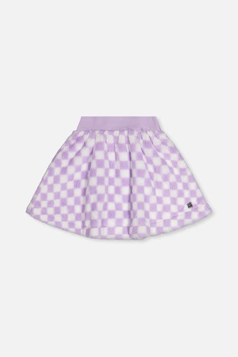 Checkered Faux Fur A-Line Skirt