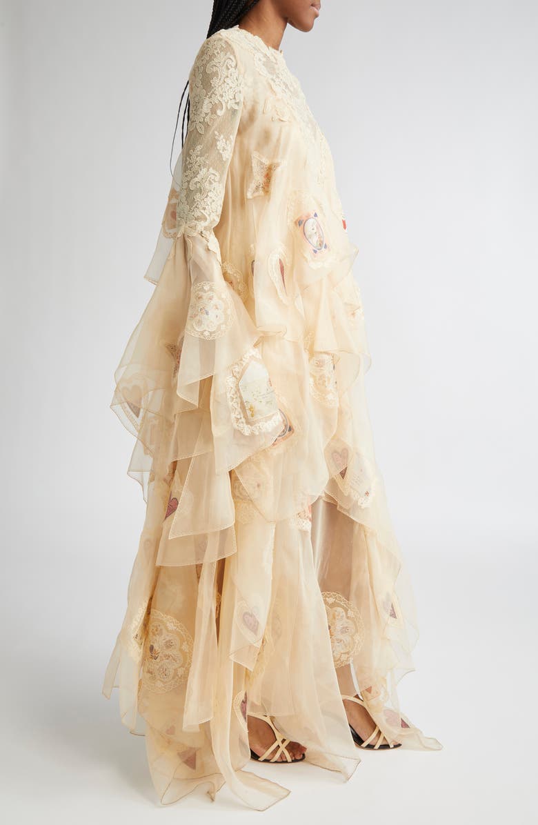 Zimmermann Hypnotic Cascading Semisheer Long Sleeve Lace Silk Gown, Alternate, color, Cream