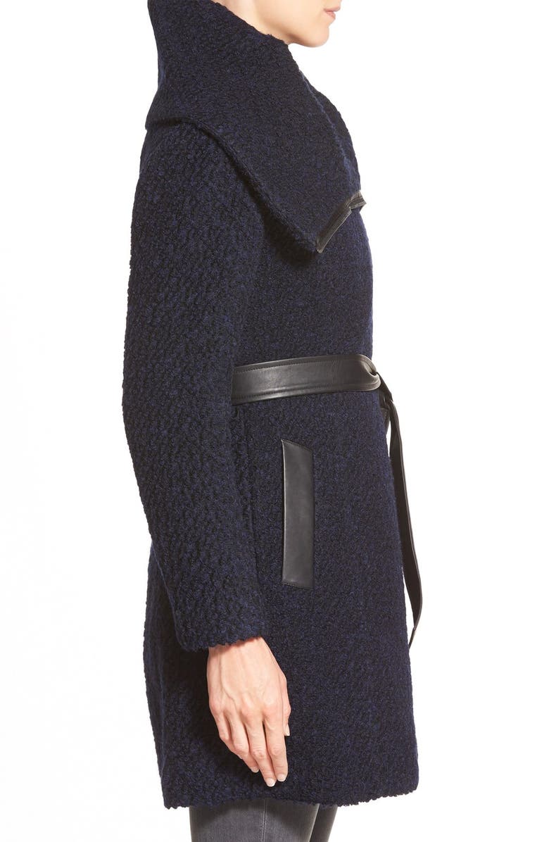 Cole Haan Signature Belted Asymmetrical Bouclé Wool Blend Coat, Alternate, color,