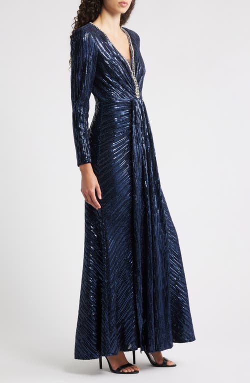 Eliza J Embellished Long Sleeve Mermaid Gown In Blue